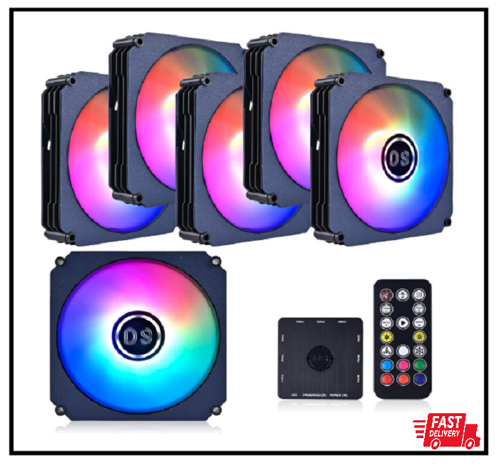 RGB LED Case Fans 120mm 6 Pack with Remote Control for PC Cooling Systems