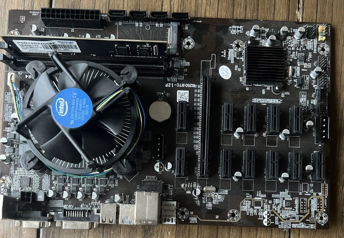 B250 BTC-12P 12-GPU Mining Motherboard + CPU + 4 GB RAM — Tested Working