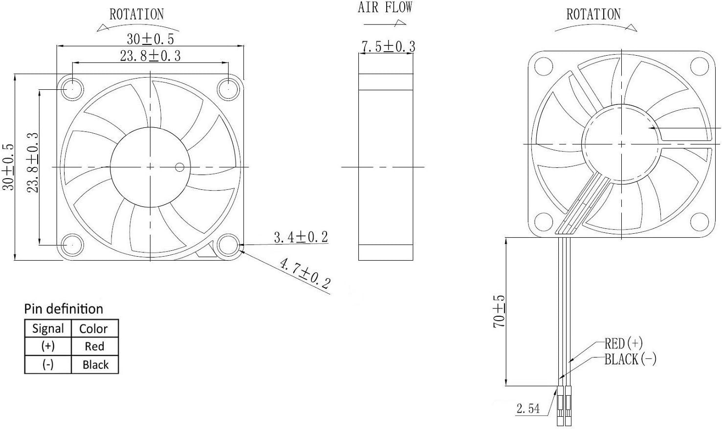 Compatible with Raspberry Pi 4 3 B+ B Sleeve Fan 30x30x7mm Copper Black