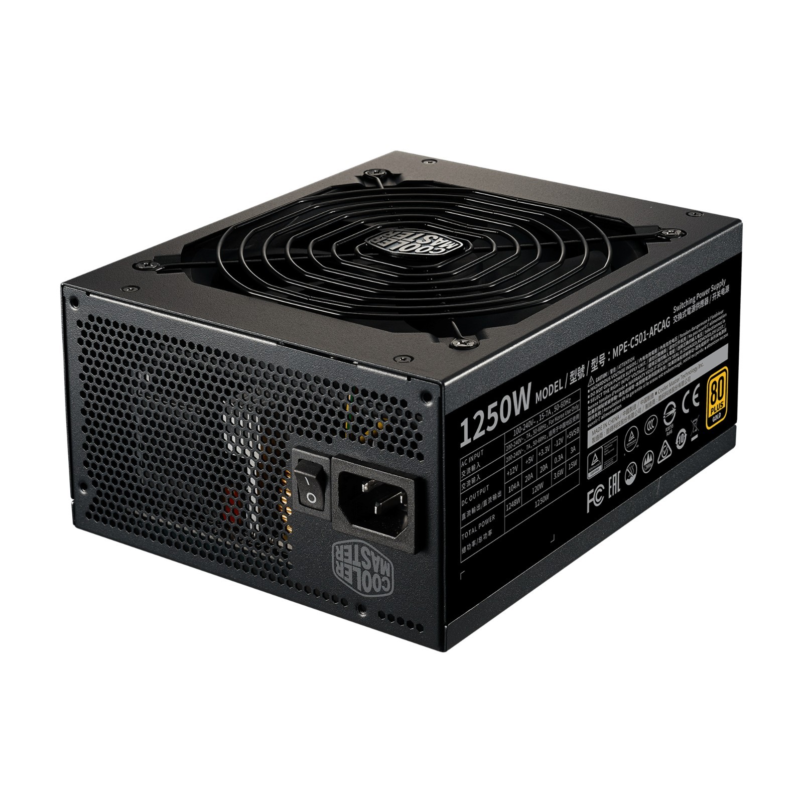 CoolerMaster 1250W MWE 80+ Gold Fully Modular ATX Active PFC Retail 140mm FAN