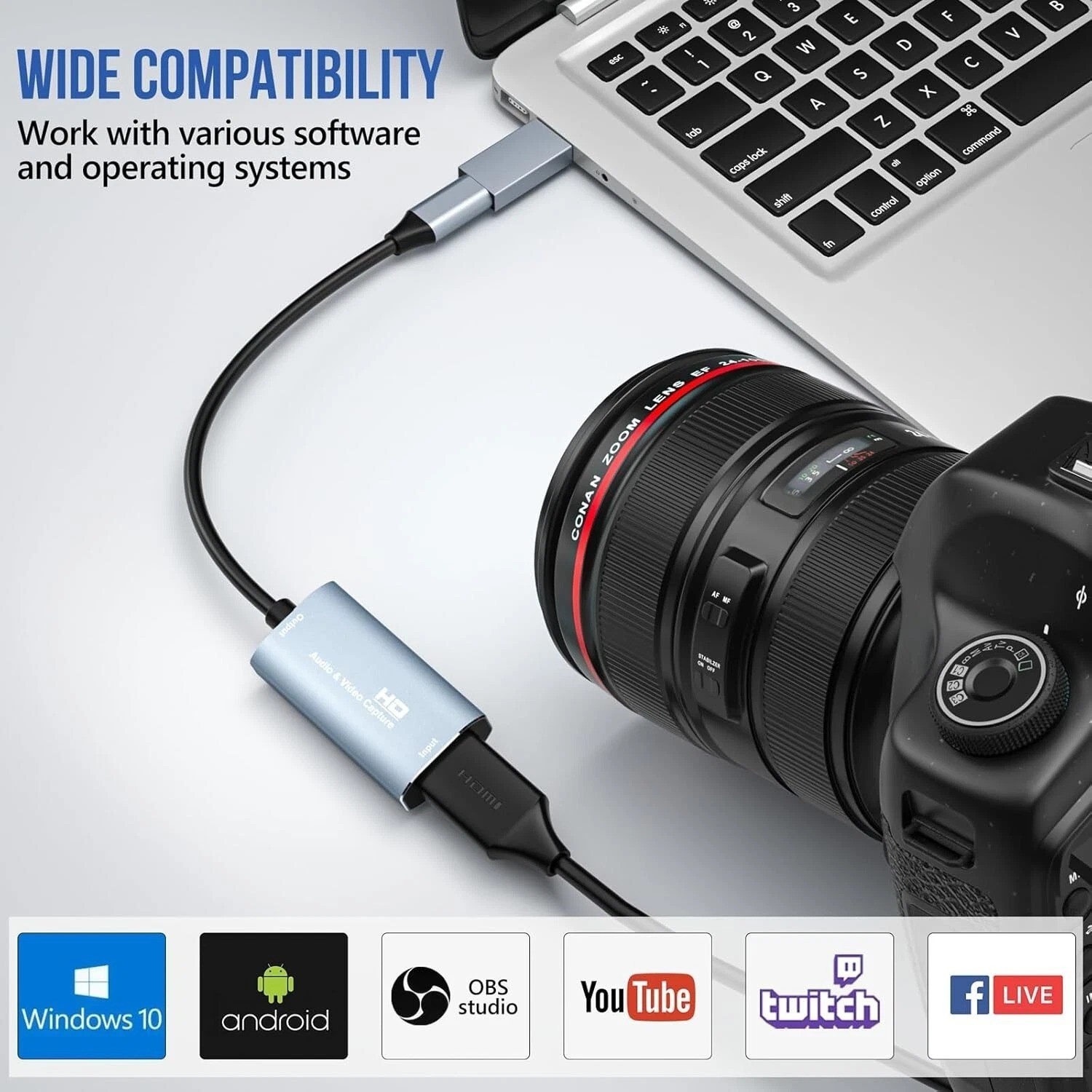 Audio/Video Capture Card, USB3.0 HDMI to USB C, 4K1080p60fps Video/Audio Capture