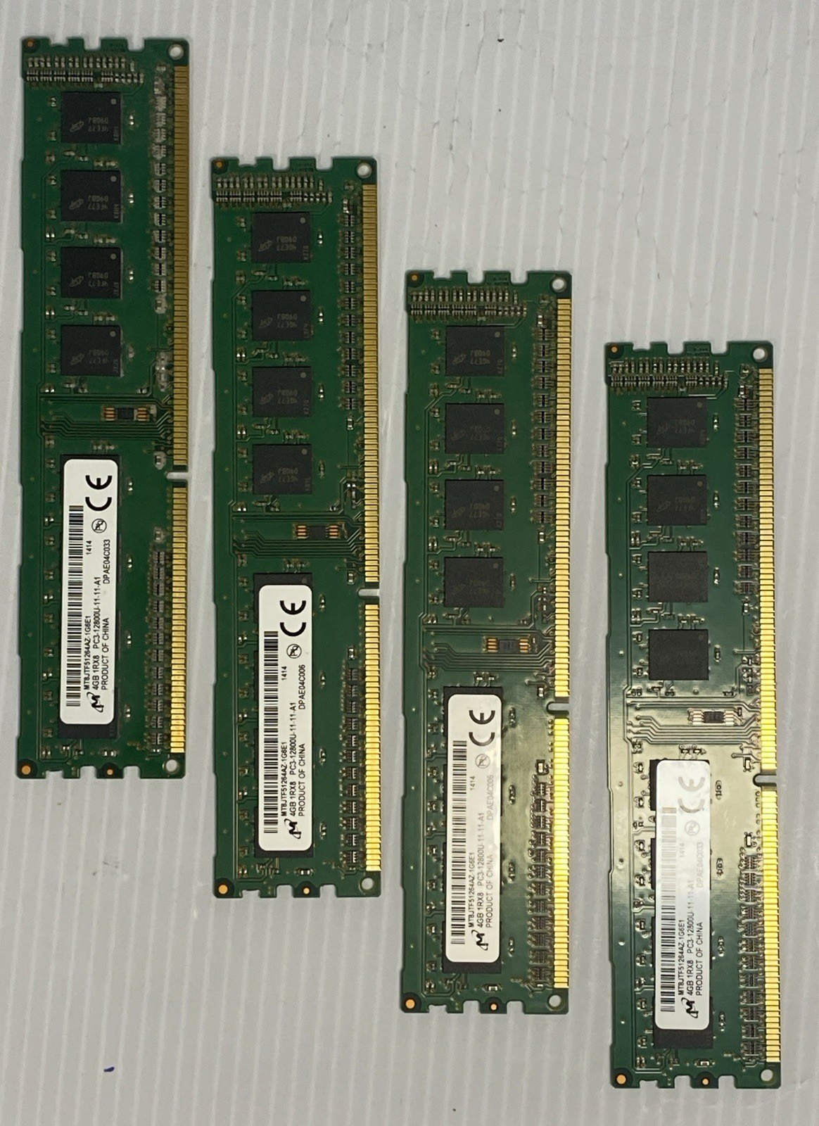 Lot of 4 – Micron 4GB 1RX8 Desktop RAM | PC3-12800U-11-11-A1 MT8JTF51264AZ-1G6E1