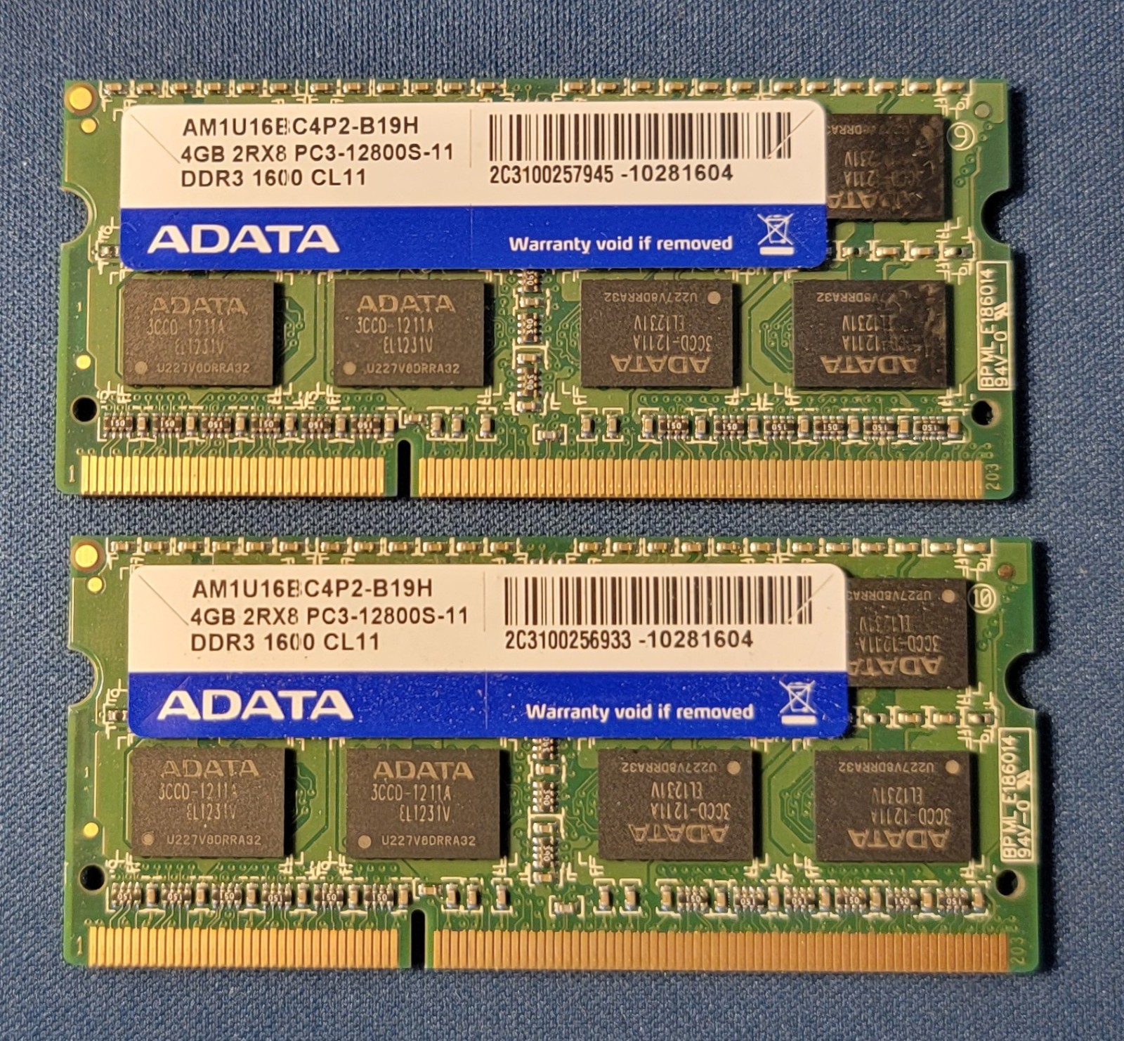 Adata 8GB (2x4GB) DDR3 1600MHz Laptop Ram Memory | AM1U16BC4P2-B19H | UNTESTED