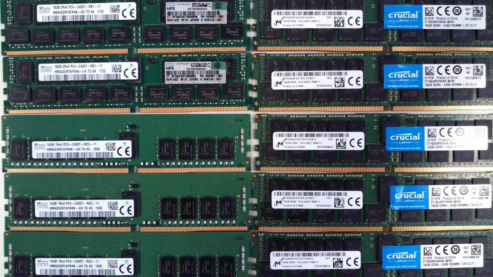 [BULK LOT OF 10 ] 16GB 2RX8 PC4-2400T PC4-19200 DDR4 ECC RDIMM Server Memory RAM
