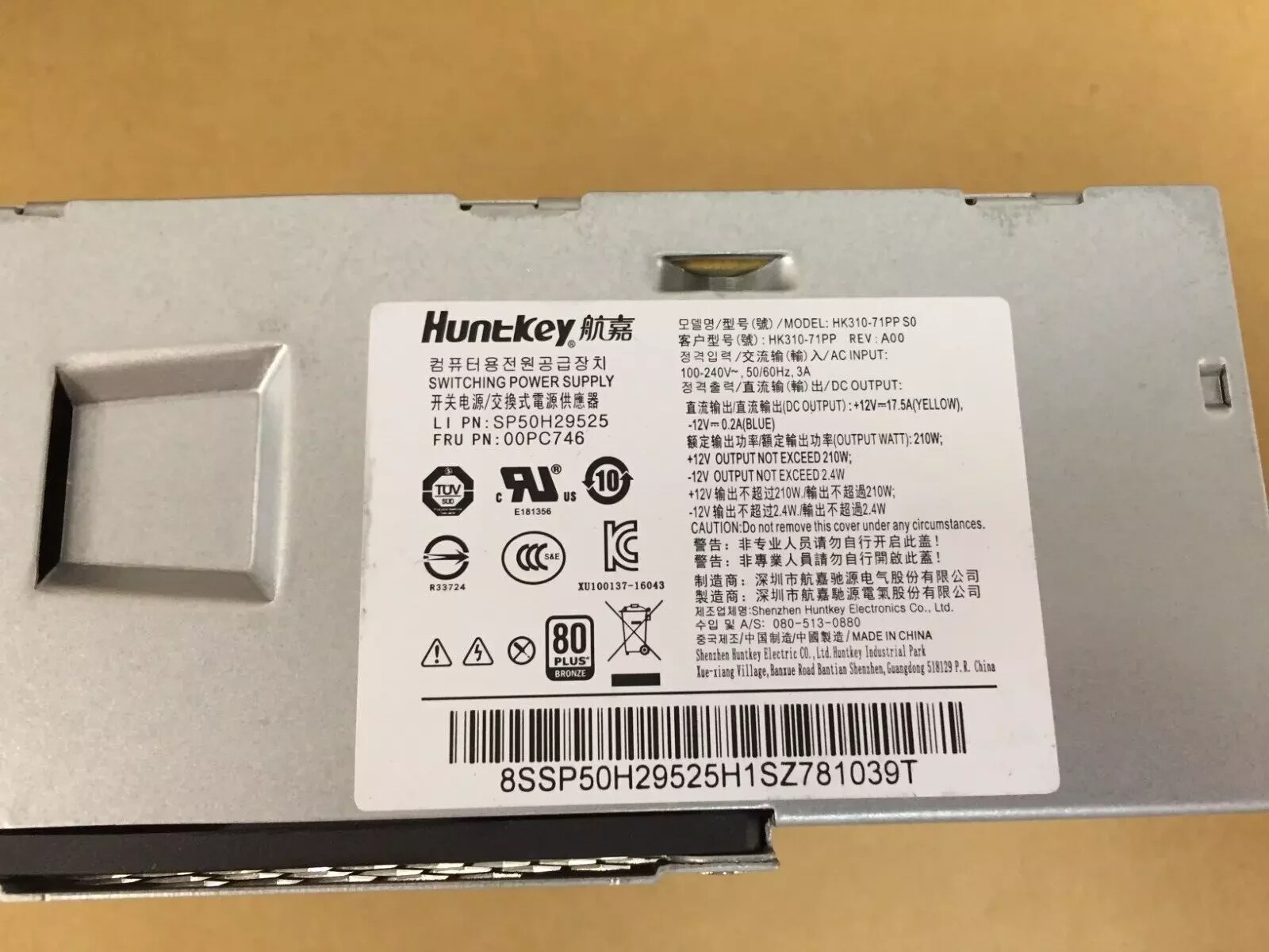 Lenovo 00PC746 210W PSU Power Supply SP50H29525 HuntKey HK310-71PP