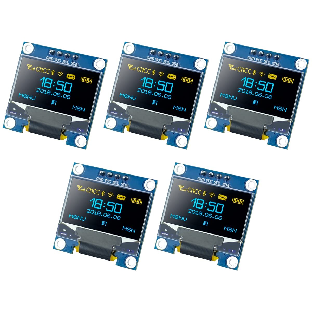 5 Pcs 0.96 Inch OLED I2C IIC Display Module 12864 128×64 Pixel SSD1306 Mini -…