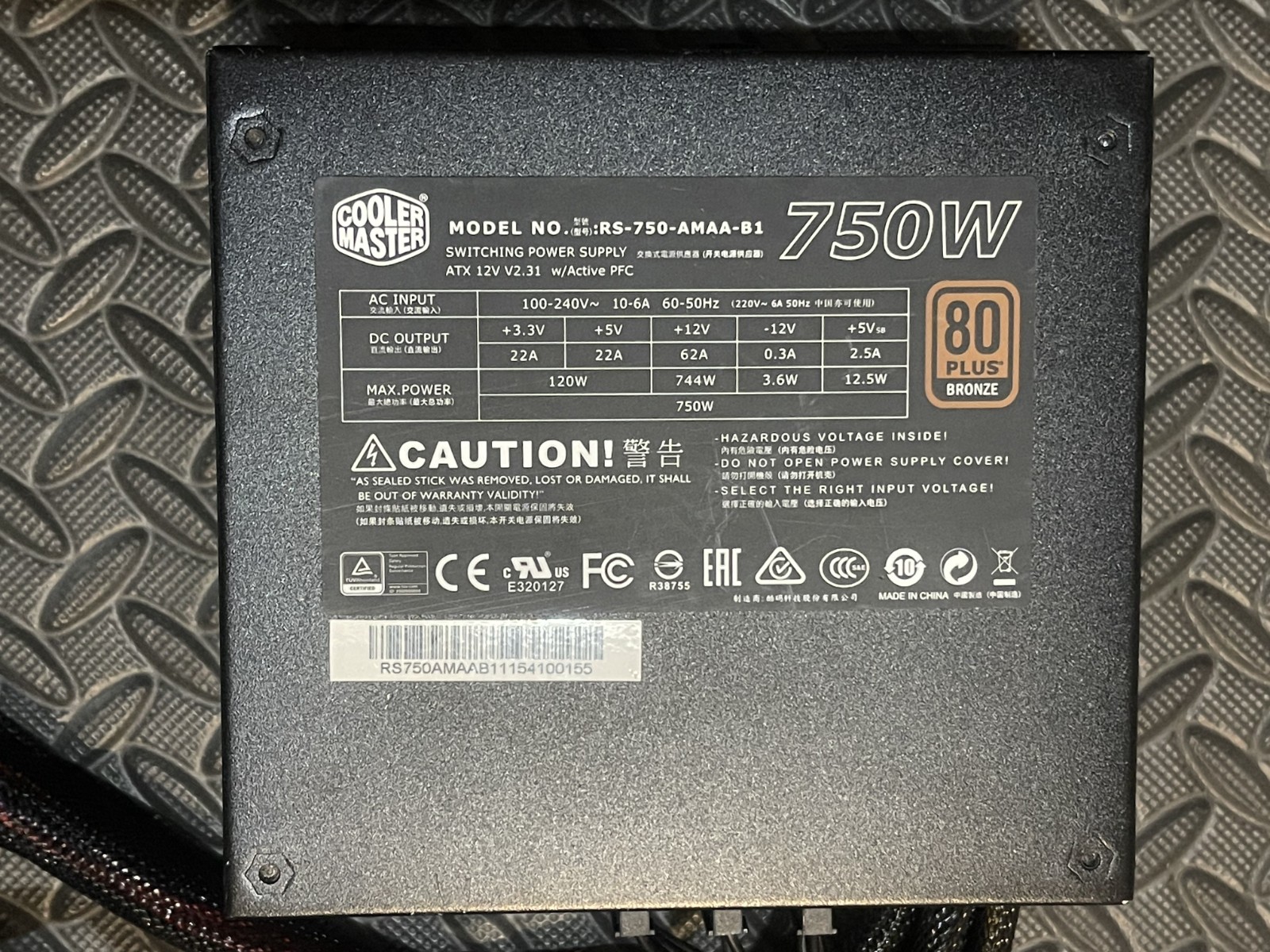 Cooler Master RS-750-AMAA-B1 750W 80 Plus Power Supply. W/ Active PFC