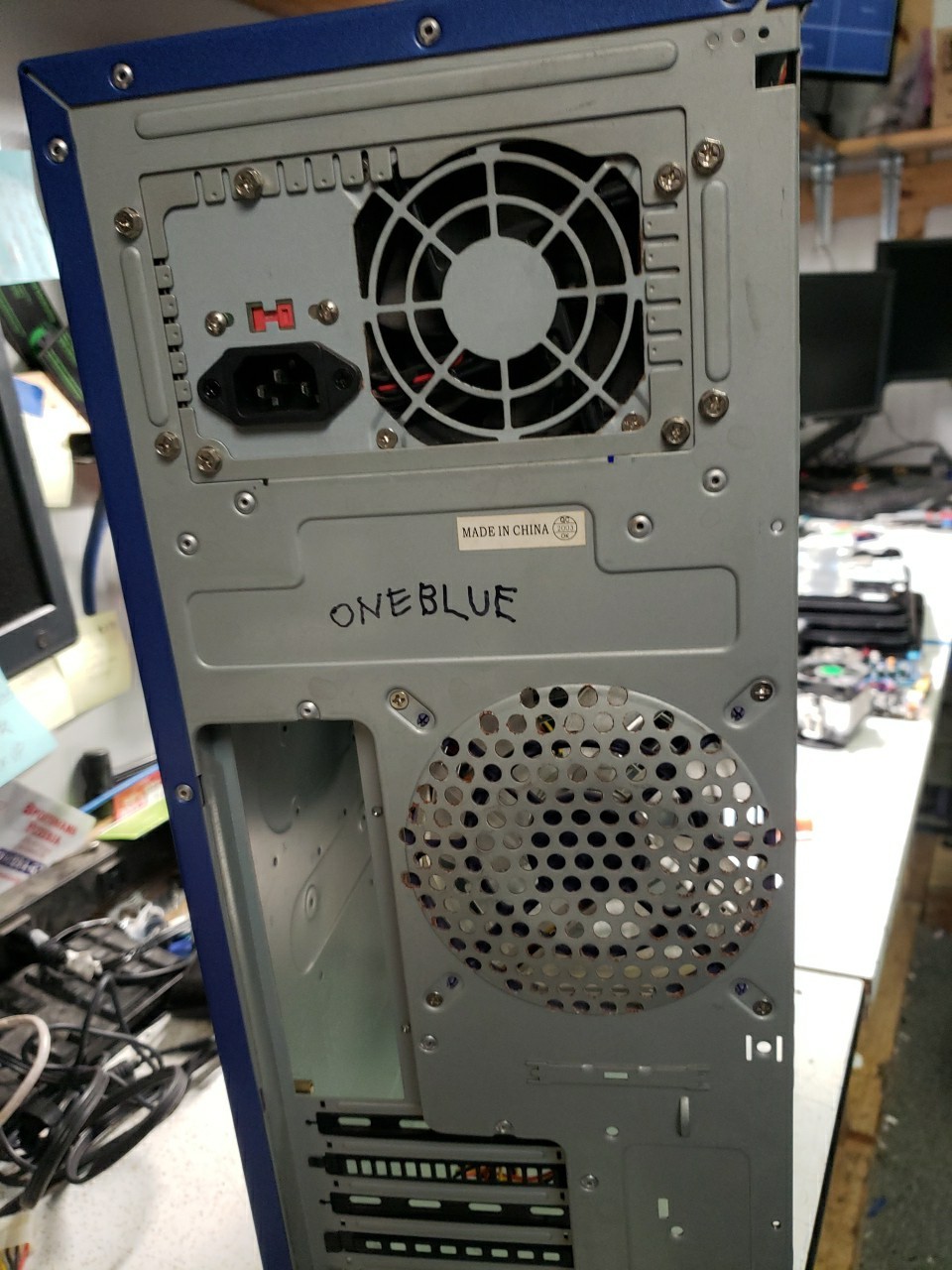 Classic TOWER COMPUTER CASE blue with 300w power supply & extras free ship