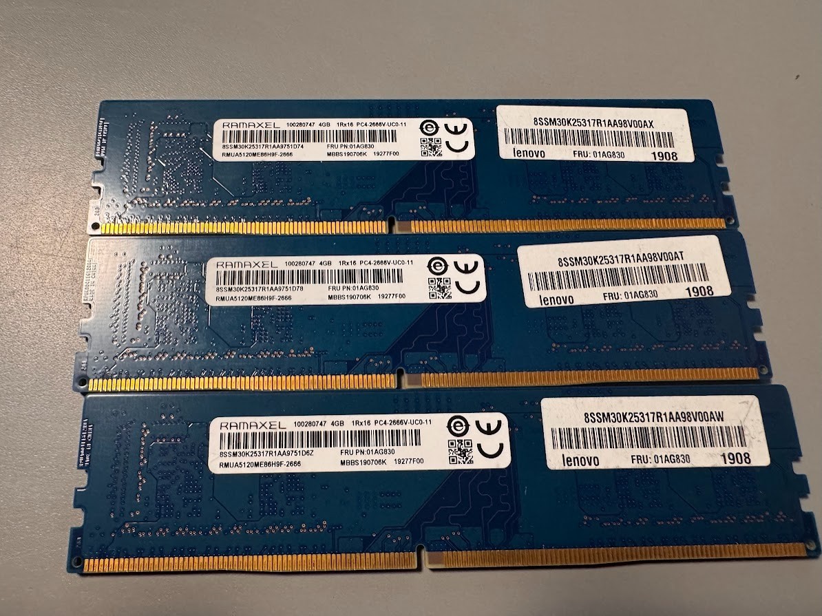 Ramaxel 12GB (3x4GB) 1Rx16 PC4-2666V-UC0-11 RAM Memory