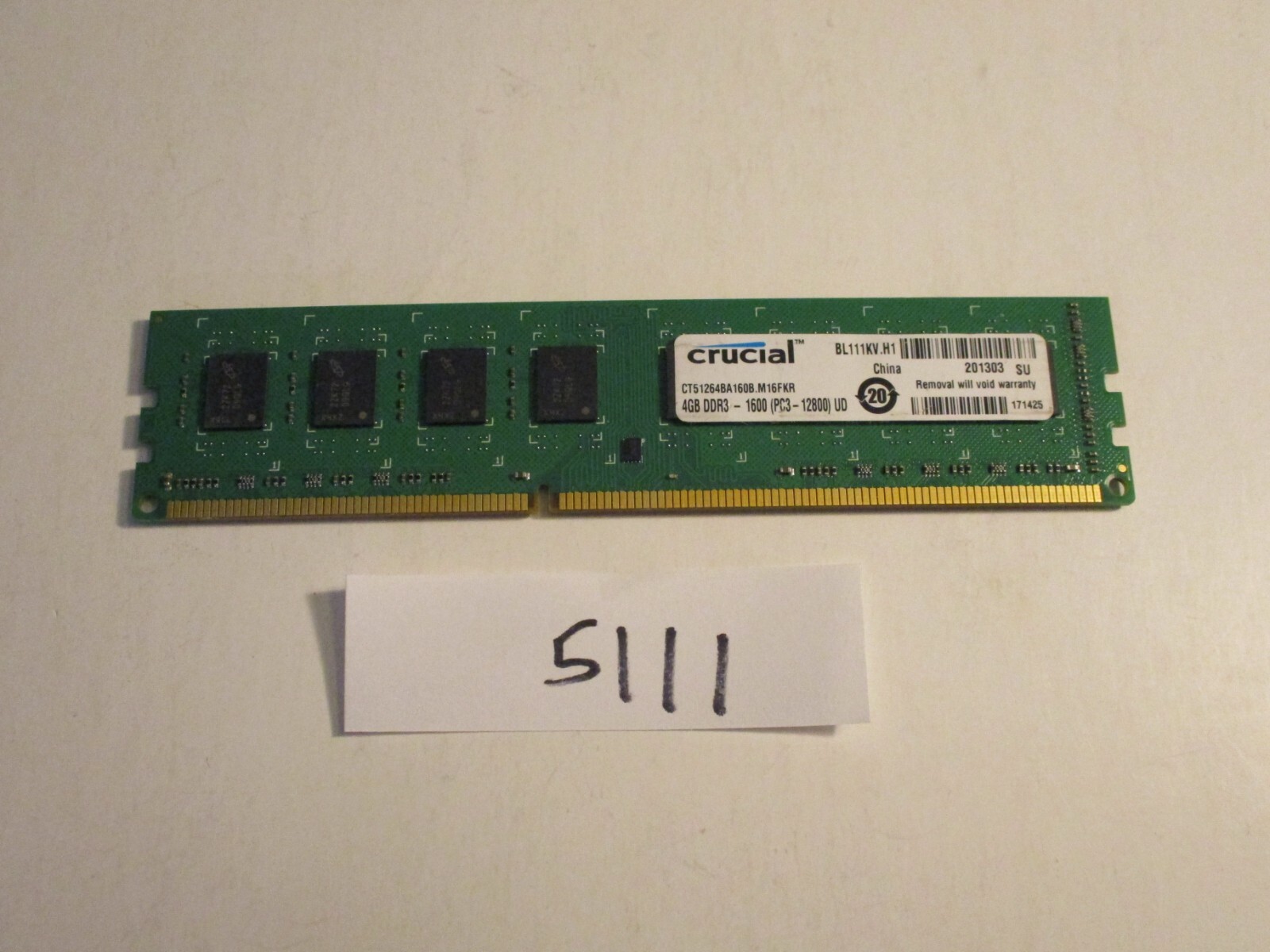 Crucial CT51264BA160B.M16FKR 4Gb PC3-12800 1600Mhz DDR3 Desktop Memory RAM 5111