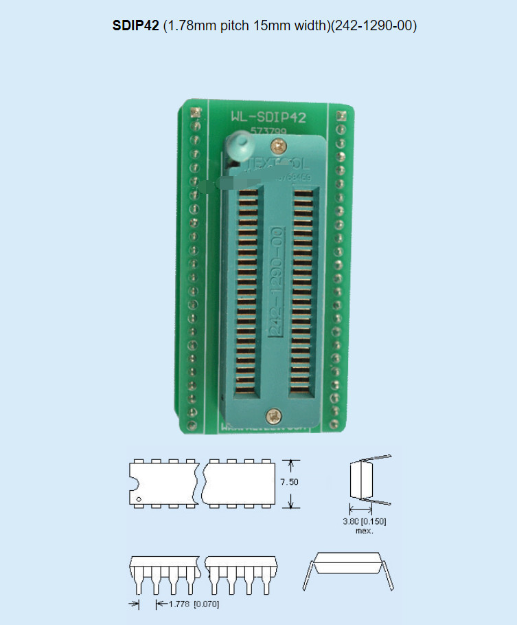 WL-SDIP42-U001 1.78mm pitch 7.5mm width Socket Adapter For Wellon