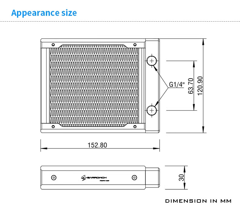 Barrow BarrowCH 120mm 240mm Copper Radiator G1/4″ Thread Water Cooling Blue