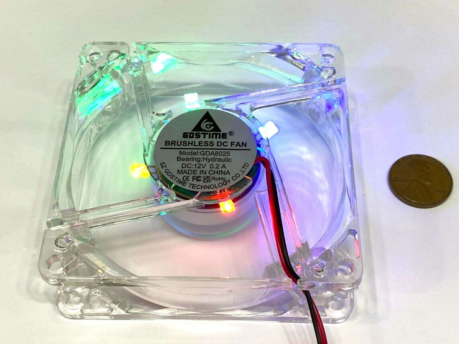 2 x 8025 LED red yellow green blue 80mm 25mm Case Cooling Fan 12VDC 12V 4pin G31