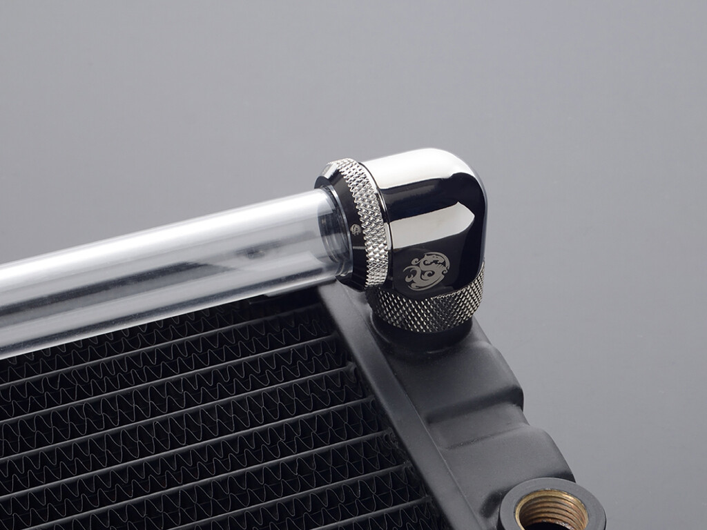 Bitspower G1/4″ Enh Multi-Link Fitting, 16mm OD, 90 Degree Rotary, Black Sparkle