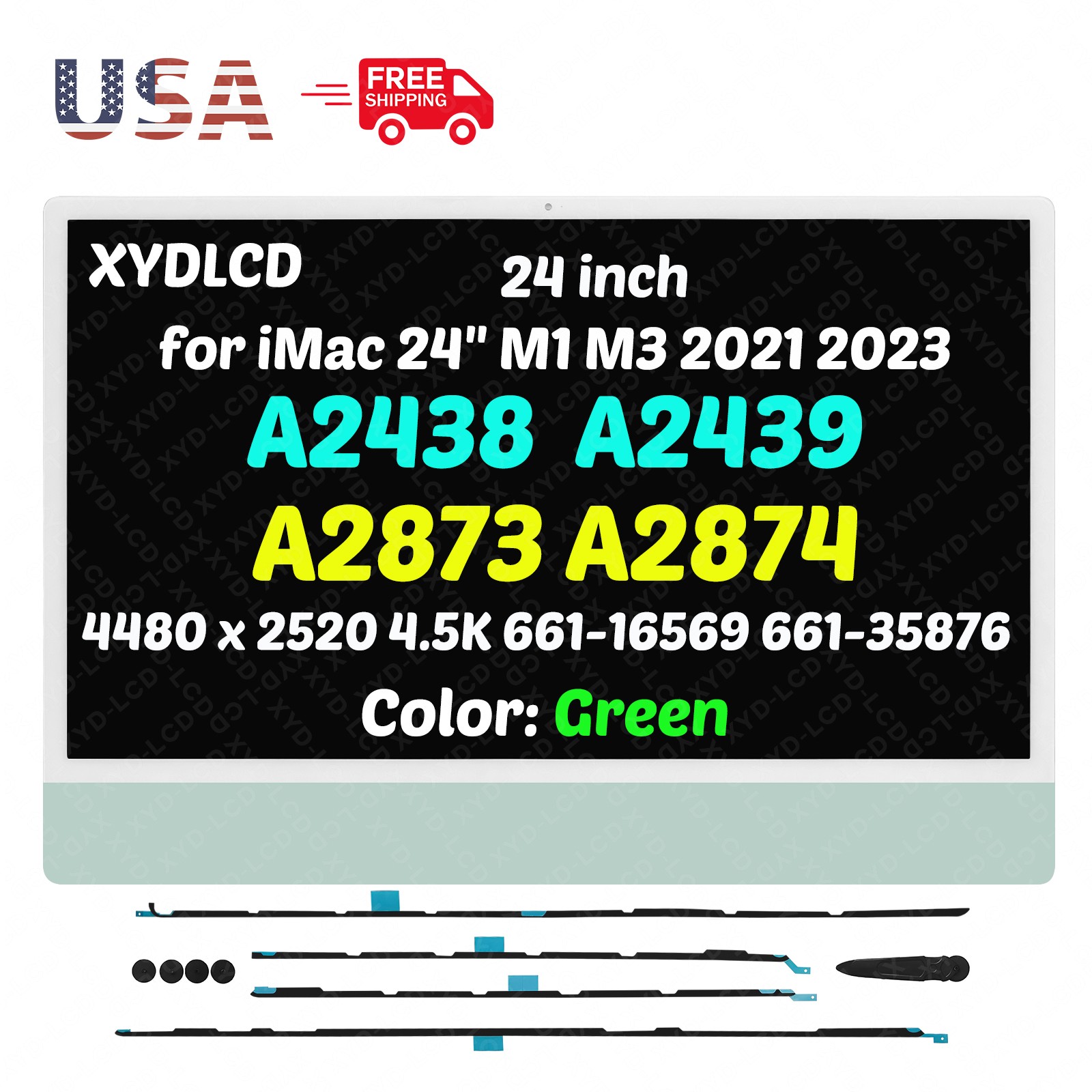 for iMac 24″ M1 A2438 EMC3663 661-35876 LCD Screen Display w/Adhesive 4.5K Green