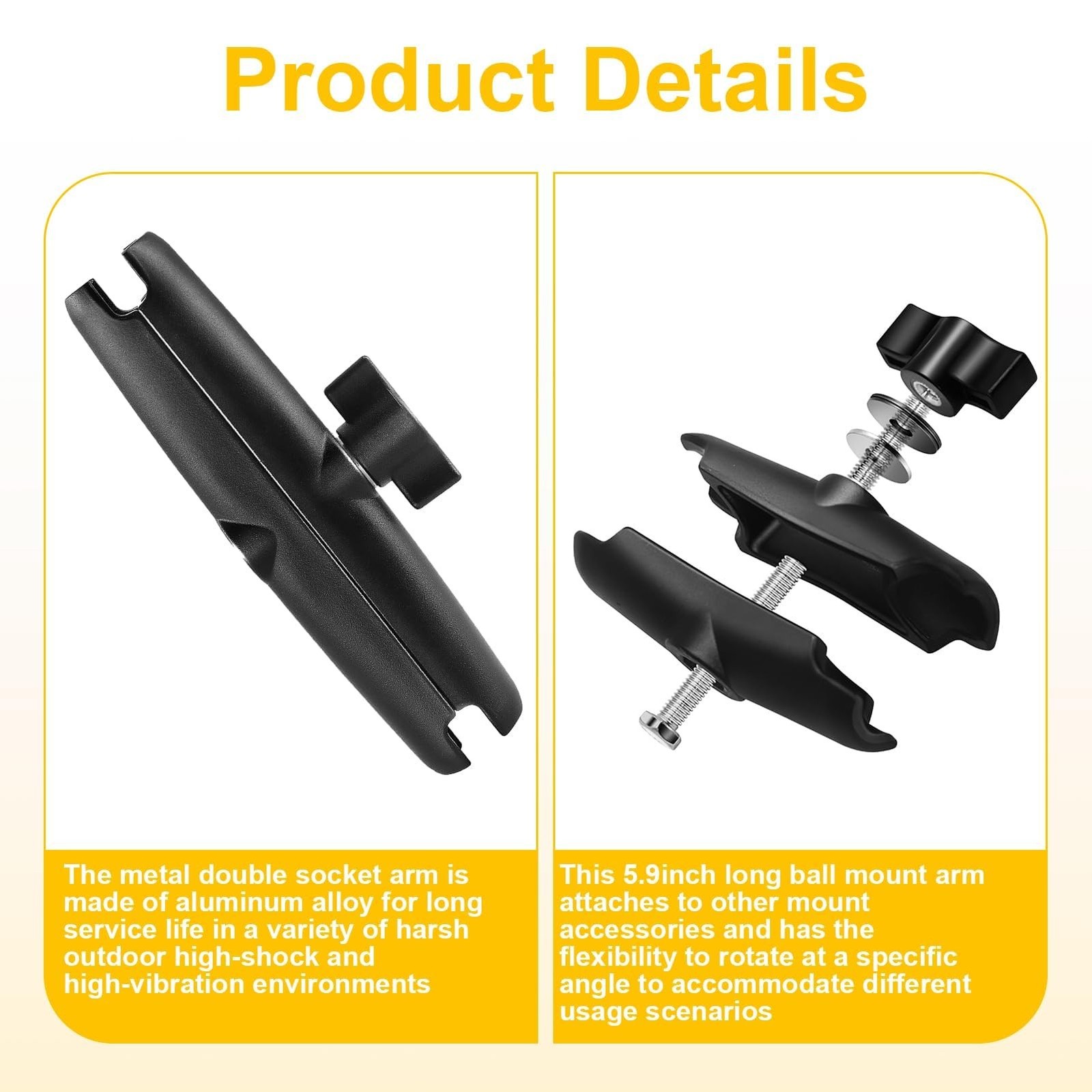 Double Socket Arm Compatible with RAM Mounts B Size 1″ Ball Components, Fits …