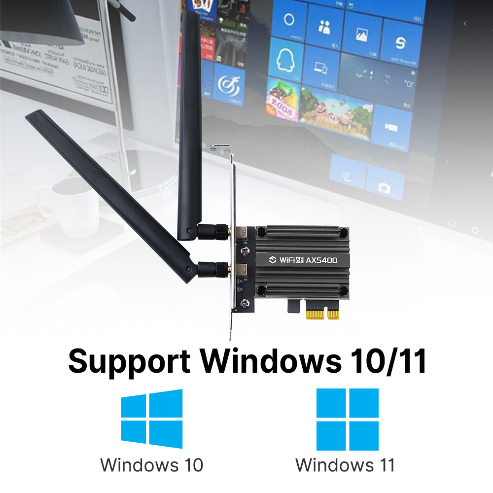 Desktop PCI-E Network Card WiFi 6E Tri-band 5374Mbps 802.11ax BT5.3 WiFi Adapter
