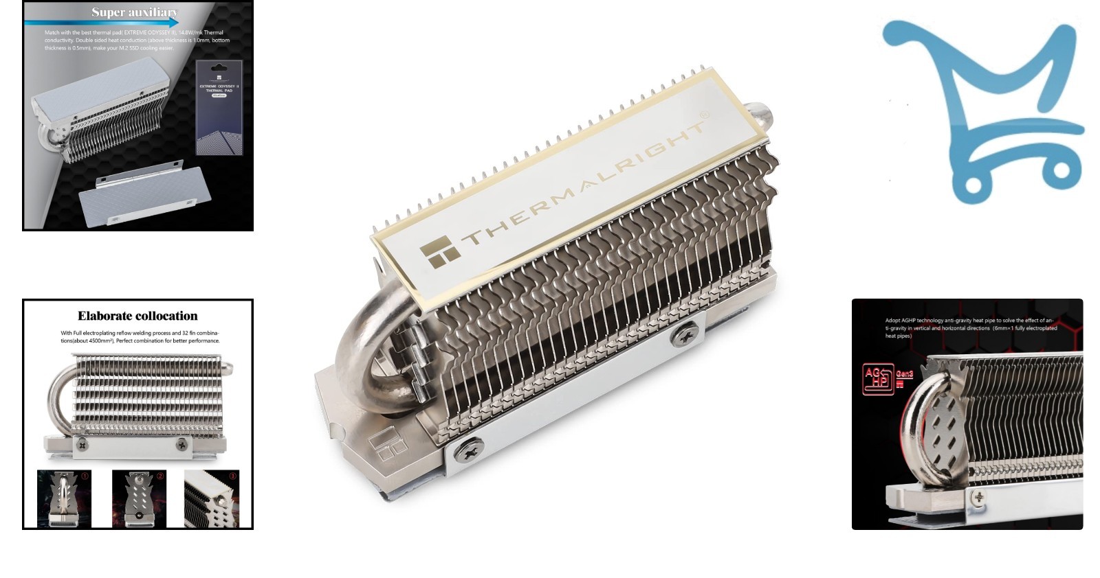M.2 SSD Heatsink Aluminum Double-Sided with Heat Pipe and Silicone Pad for Co…
