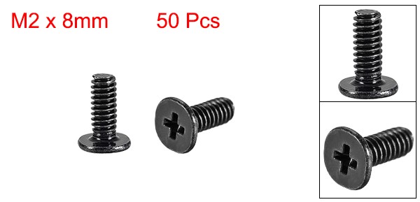 M2 x 8mm Laptop Notebook Computer Screws Phillips Head Screw Black 50pcs