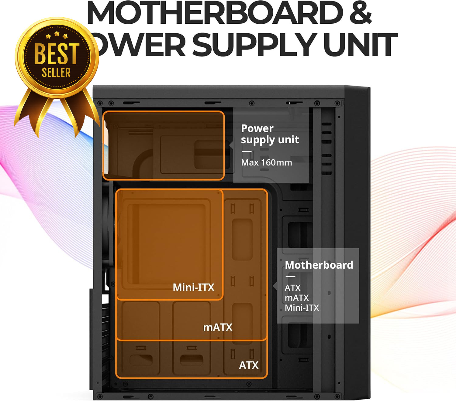 T6 ATX Mid Tower PC Case with Pre Installed 120mm Fan USB 3.0 5.25 Inch ODD Supp