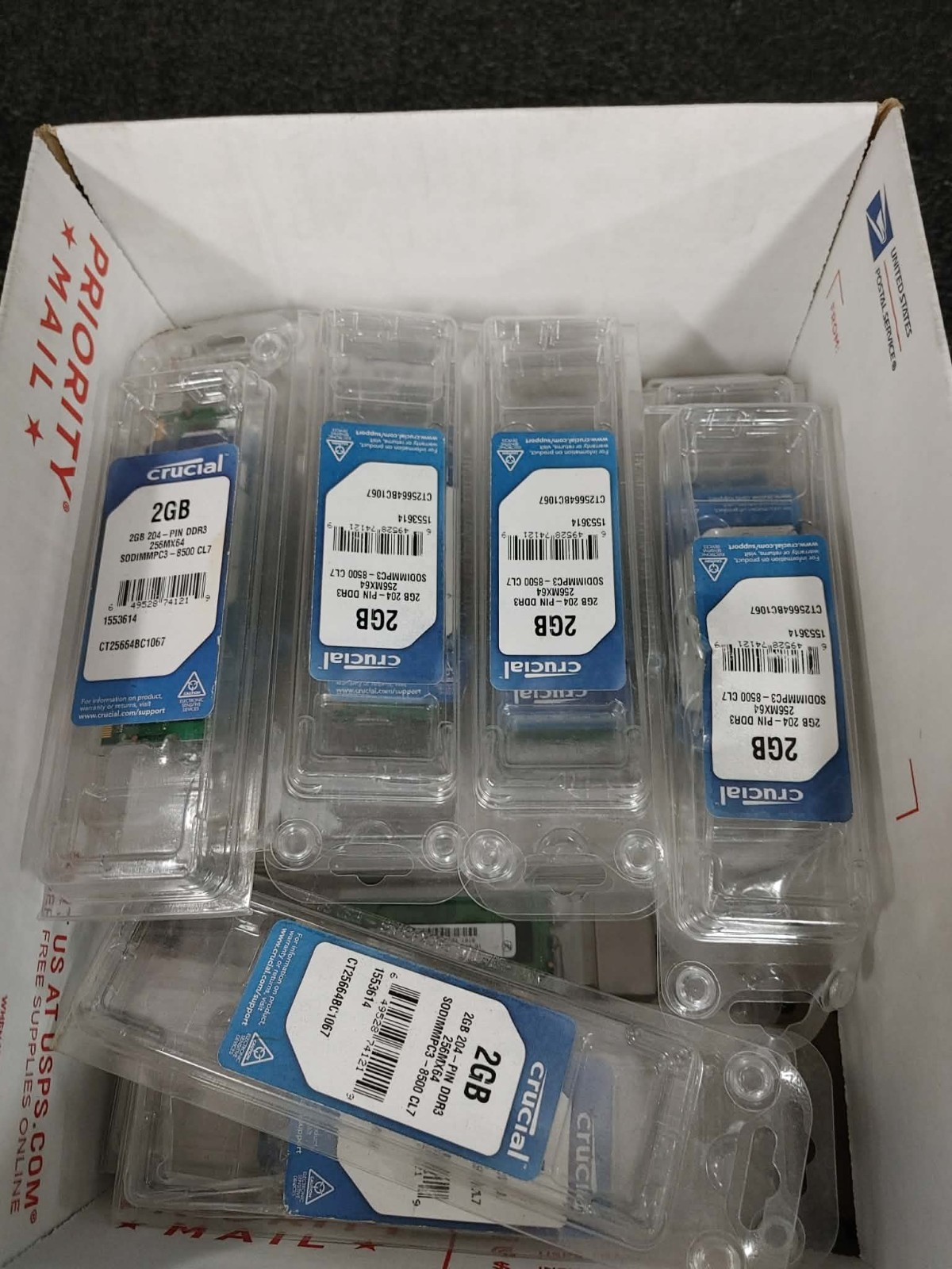 Lot 33 Crucial 2GB 1Rx8 PC3-8500S DDR3-1066 Laptop SODIMM Udimm RAM Memory