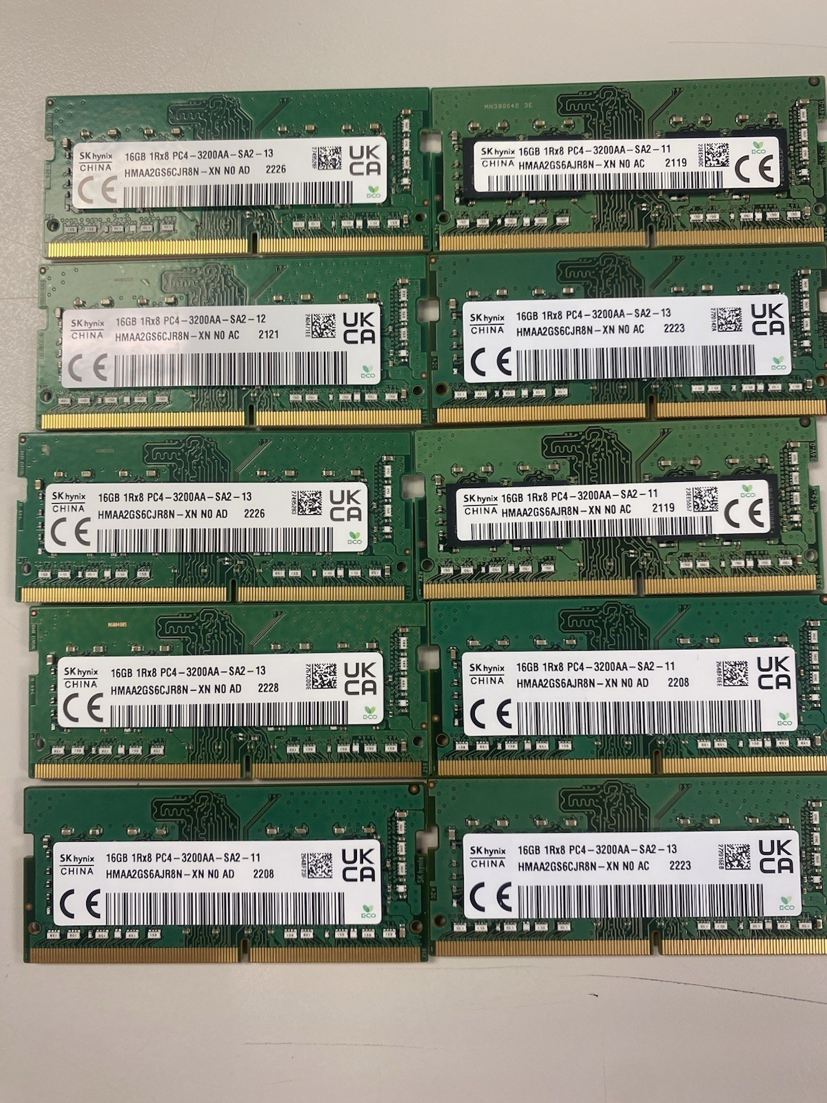 Lot Of 20 Samsung, Kingston, SK Hynix 16GB DDR4 SO-DIMM 260-Pin PC4-3200AA