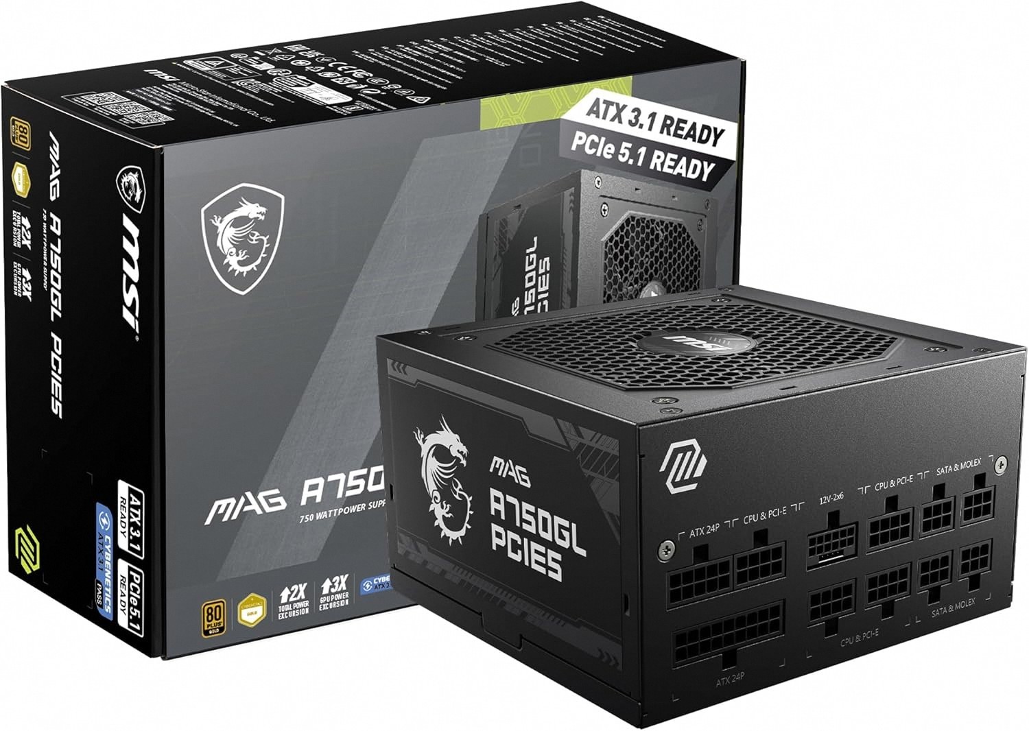 MSI MAG A750GL PCIE5 750W 80+ Gold Fully Modular ATX 3.1 Power Supply