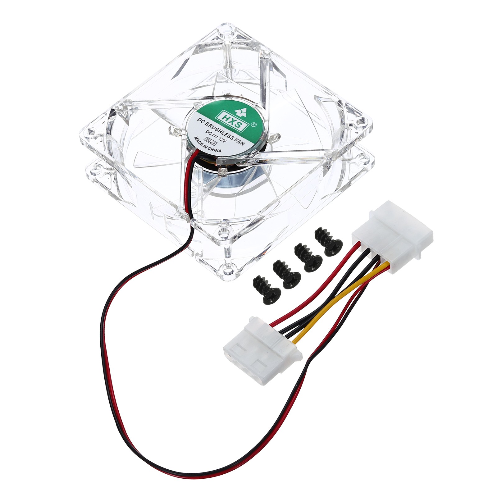 Clear Computer Case Fan 1800RPM 80mm 4 Pin Green 4 LED 12V with 4 Screws