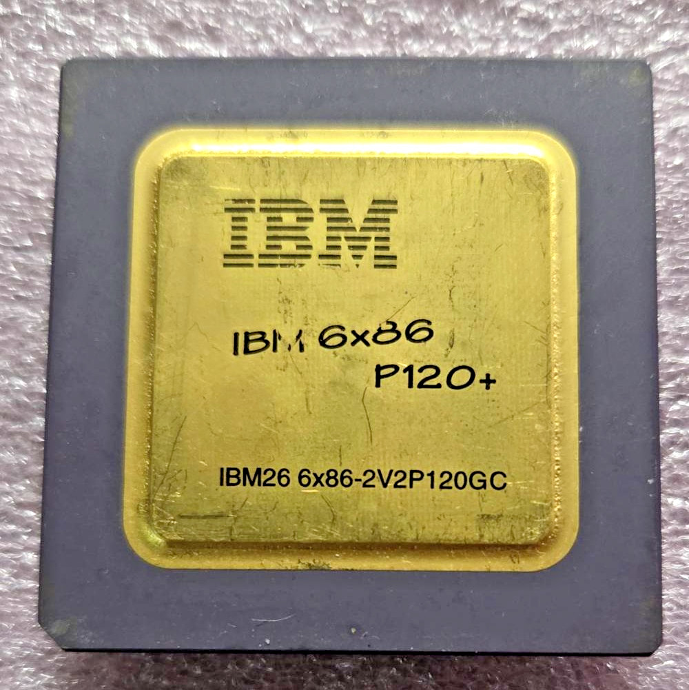 IBM Cyrix 6×86-P120+ ceramic gold top socket 5 CPU, 50 MHz x 2, 2V2P120GC