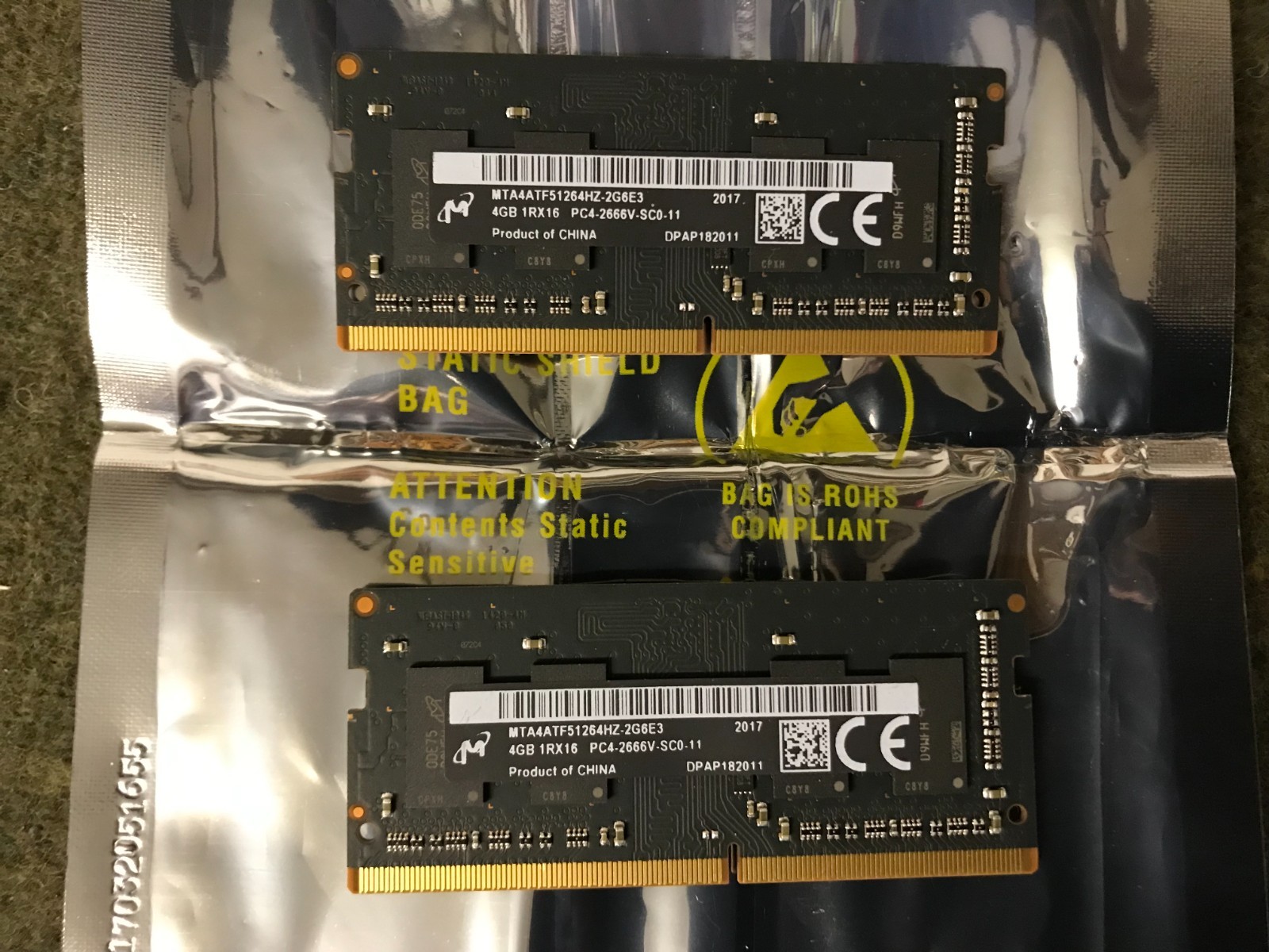 Micron 4GB DDR4 2666MHz SODIMM Laptop RAM PC4-2666V MTA4ATF51264HZ-2G6E3 (QTY 2)