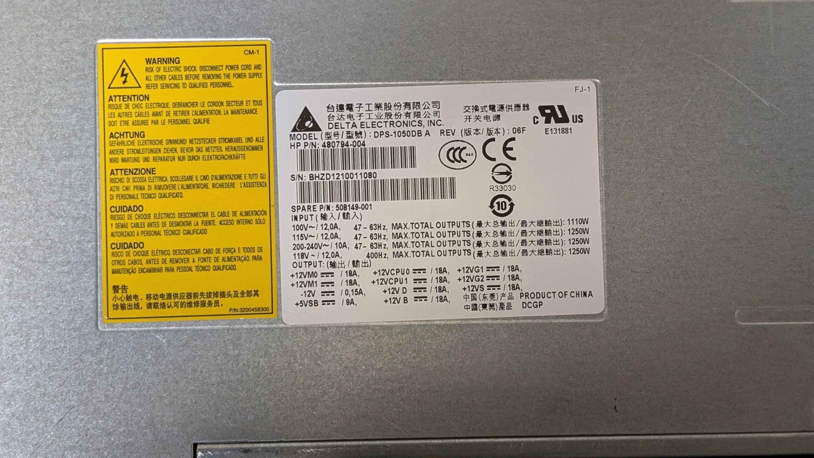HP 480794-004 480794-003 508149-001 DPS-1050DB 1050W Power Supply