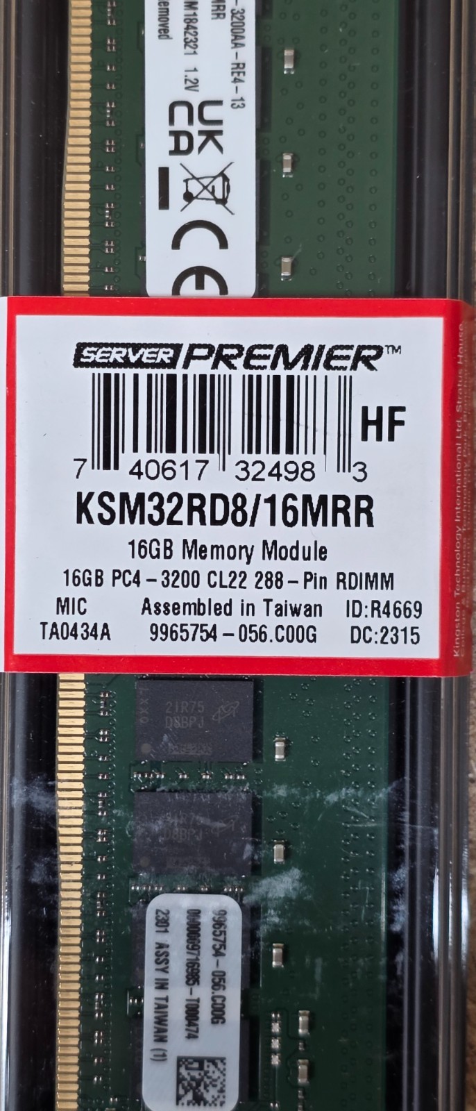 Kingston KSM32RD8/16HE 16GB 2Rx8 PC4-3200 ECC Registered w/Parity 288-Pin RDIMM