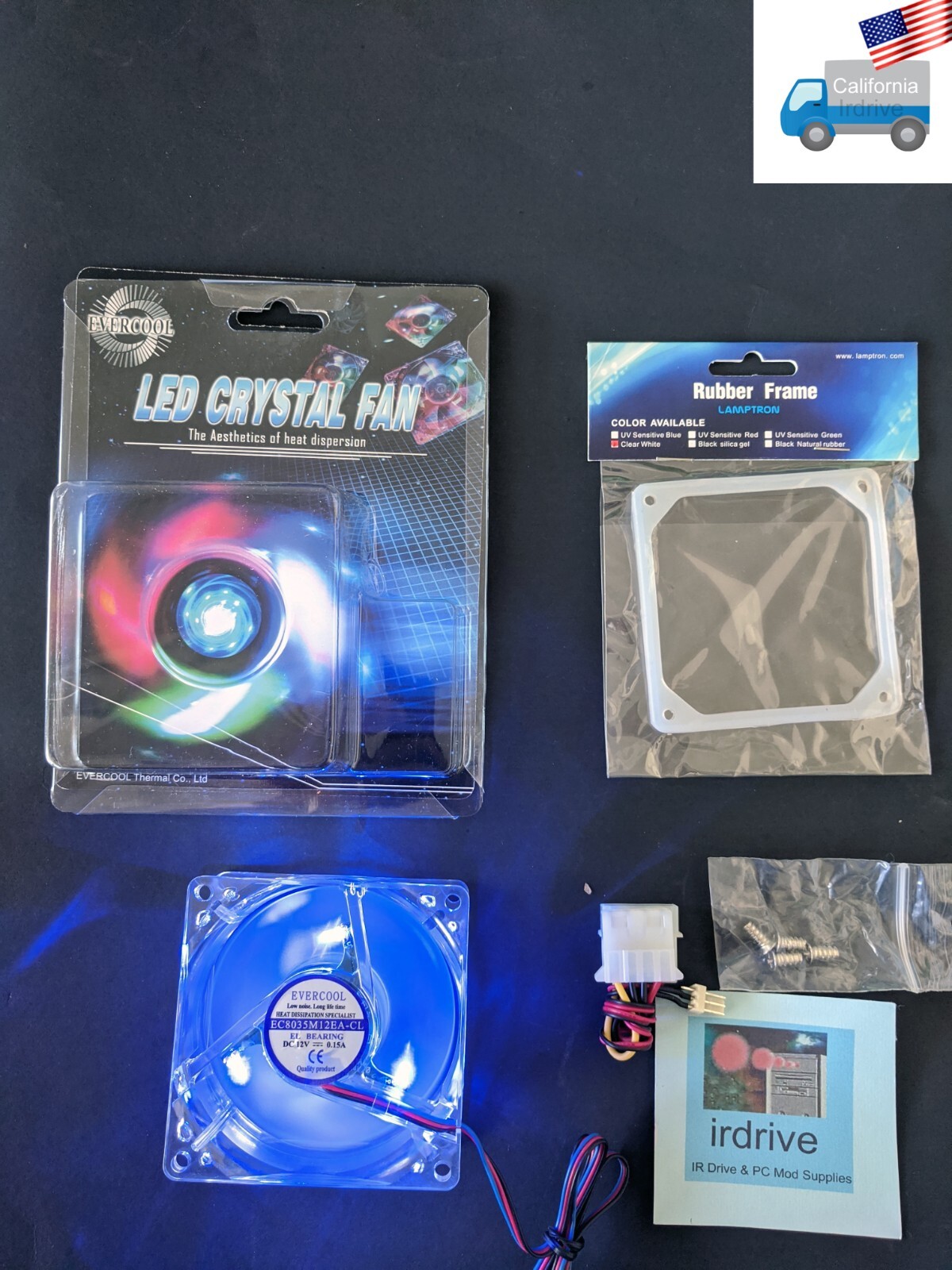 NEW Evercool Crystal 80mm x 35mm Blue LED 3/4pin Cooling Fan +Anti-Vibration Pad