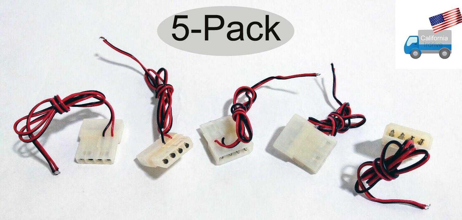 5-Pack: NEW PC 4 Pin Molex Pass-Through 12V Bare Wire Power Supply Cable 24″