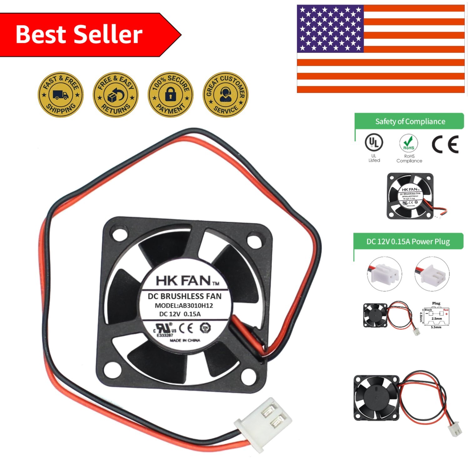 Durable 30mm Brushless DC Cooling Fan – Low Noise 25 dB & High Airflow