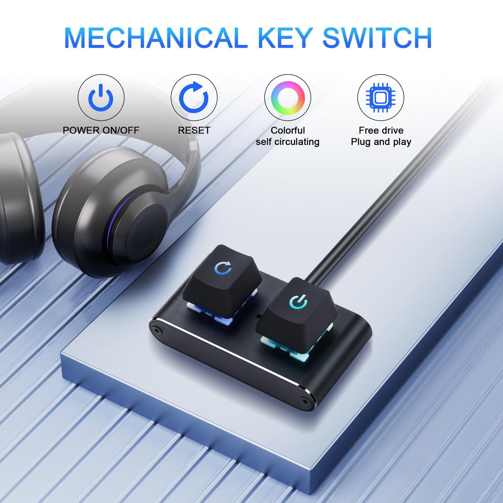 External PC Power Switch Metal Housing 2M Cable RGB LED HDD Light