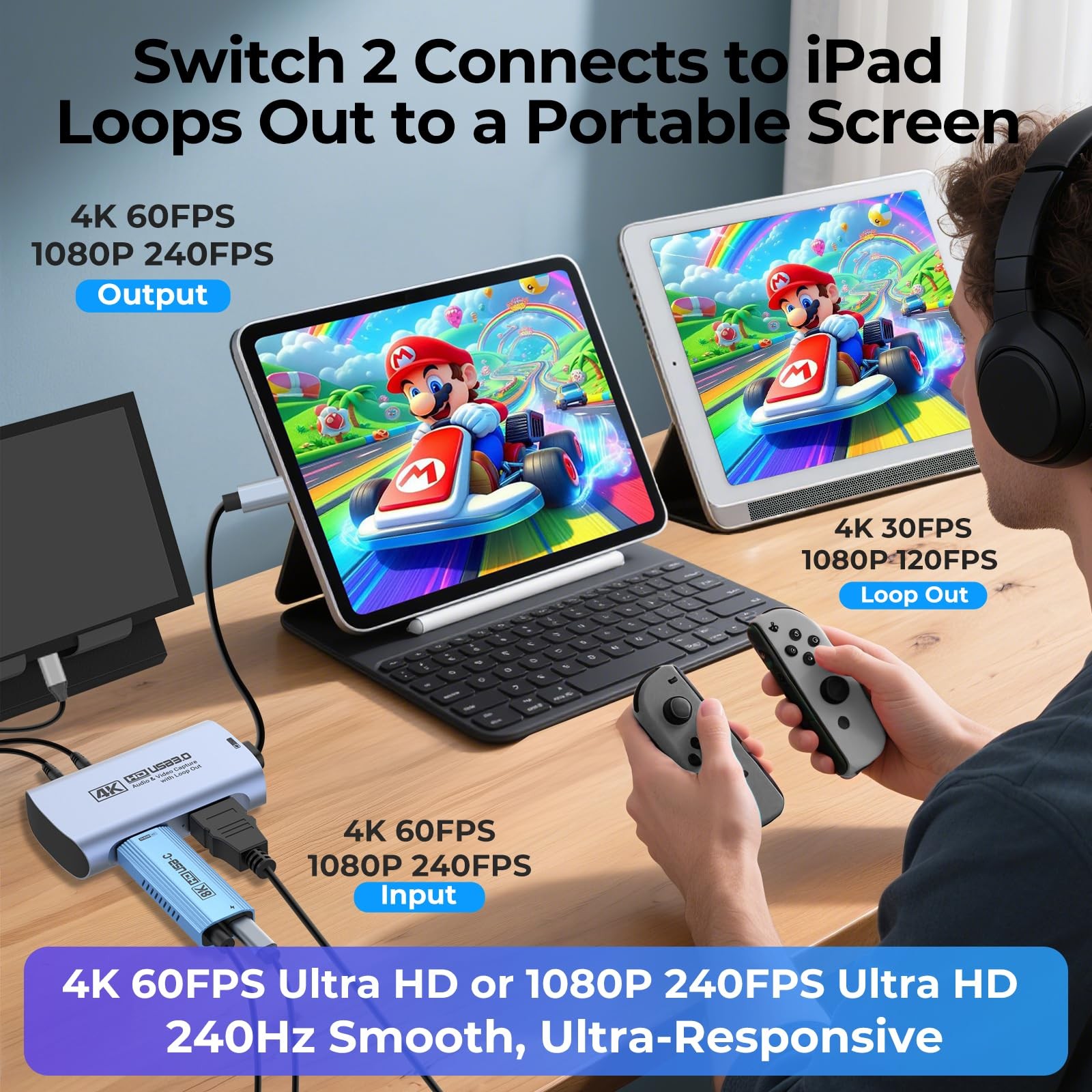 4K 60FPS & 1080P 240FPS HDMI Capture Card for Streaming, USB 3.0 to USB-C/A, …
