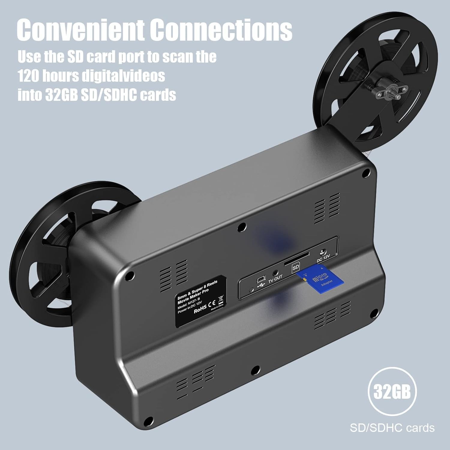 8mm & Super 8 Film to Digital Converter, Scanner Digitizer with black