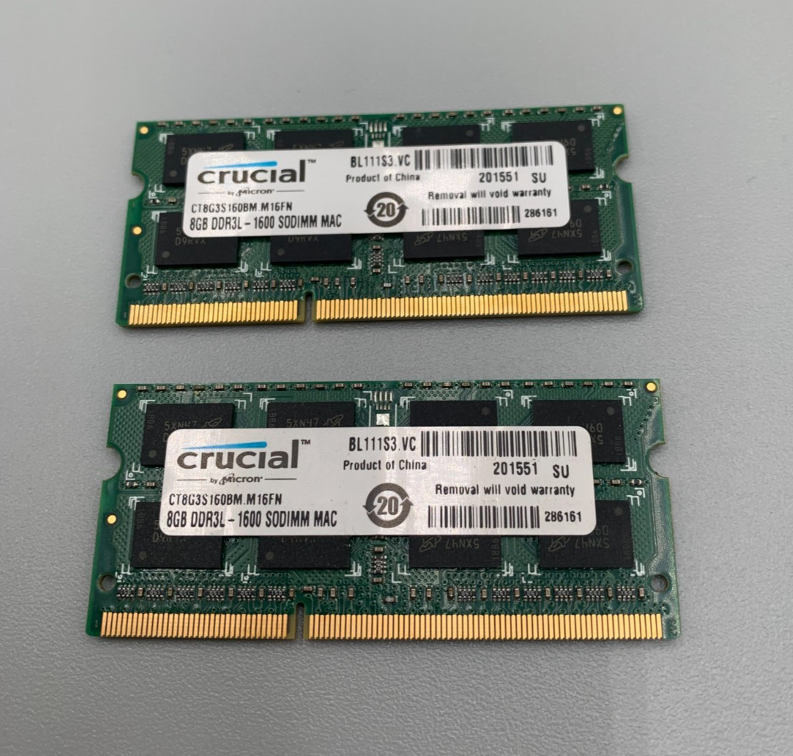 Lot Of 2 Crucial DDR3 8GB Each (2 x 8GB = 16GB) PC3 1600MHz RAM Memory Green B