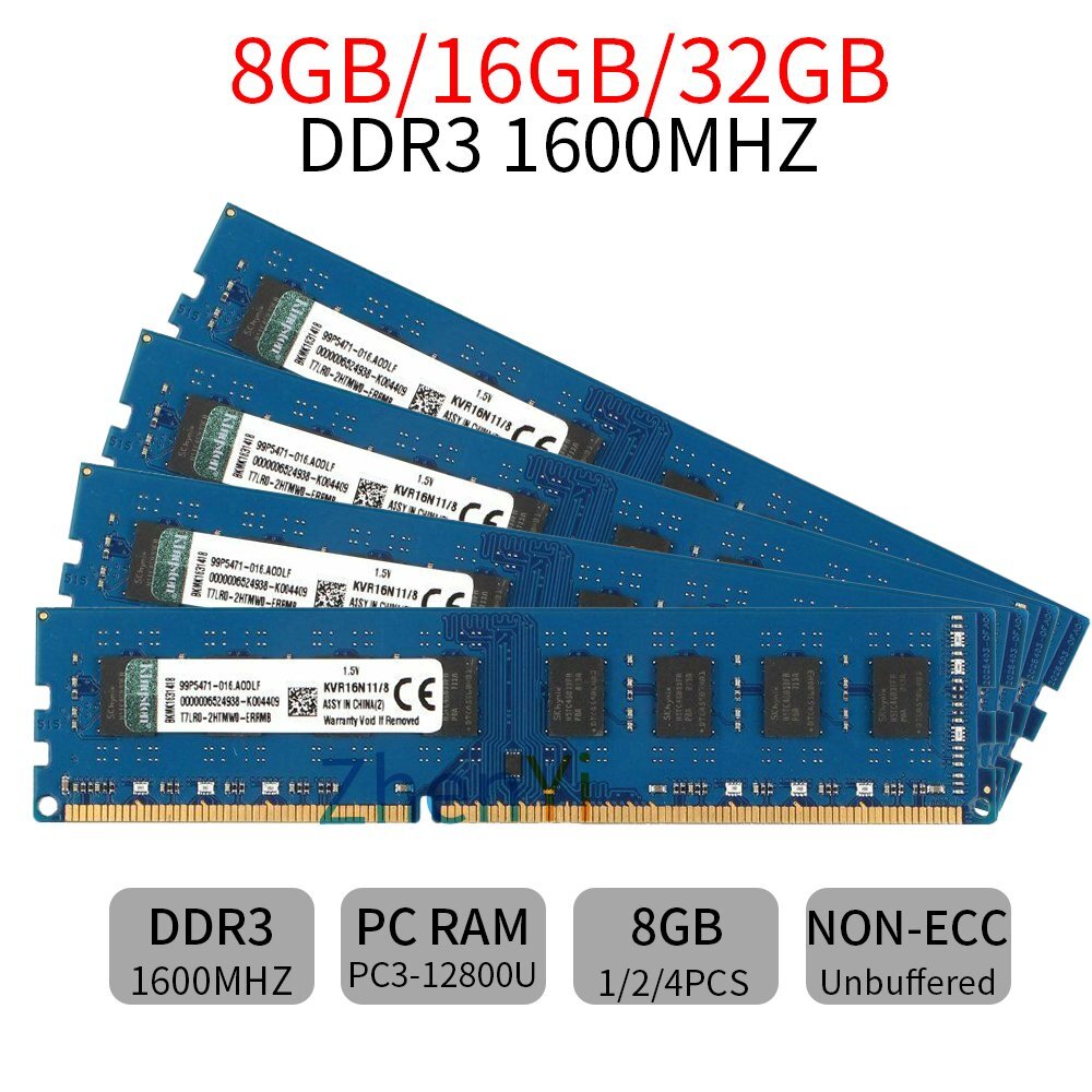 Kingston 32GB 16GB 8GB DDR3 1600MHz PC3-12800U KVR16N11/8 Desktop Memory LOT ABB