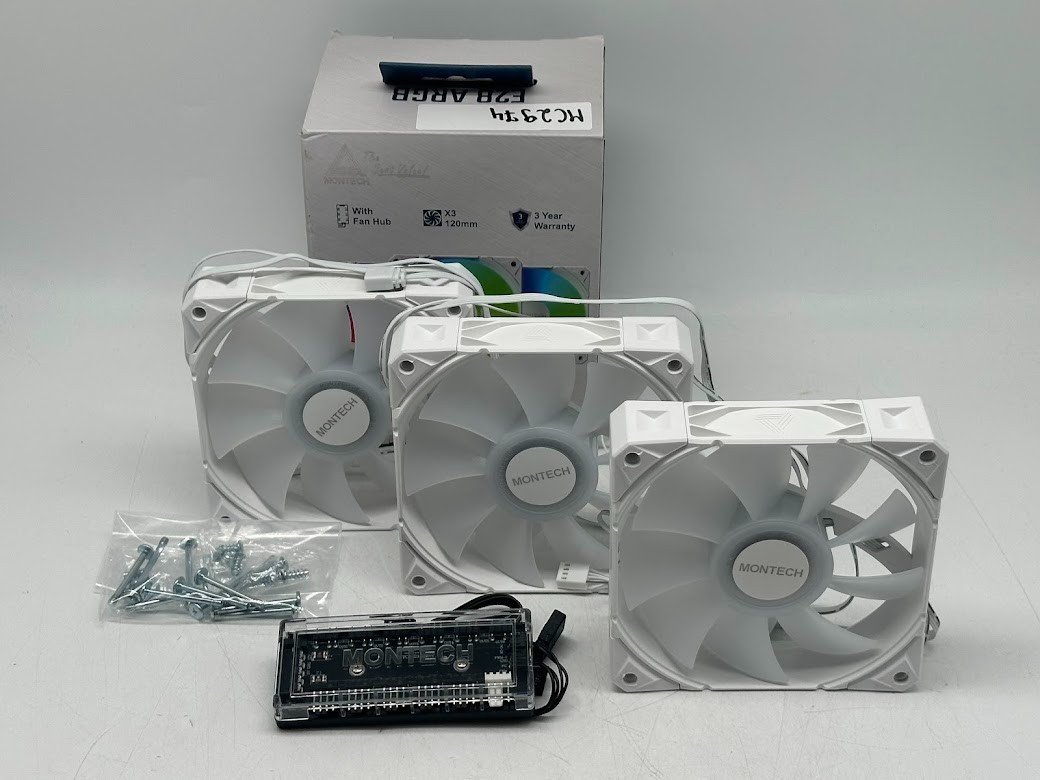 Montech E28 ARGB Fluid Dynamic Bearing 120mm Case Fan – White (3 Pack)