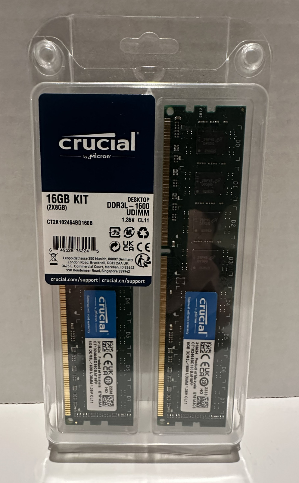 Crucial DDR3L 16GB (2X8GB) KIT 1600 MHz 240-Pin Memory RAM- NEW
