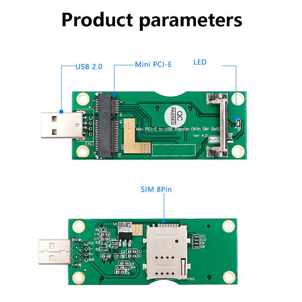 Mini PCI-E to USB 2.0(SIM Card Side Plug-in) PCI-E to USB 2.0 Adapter Card New