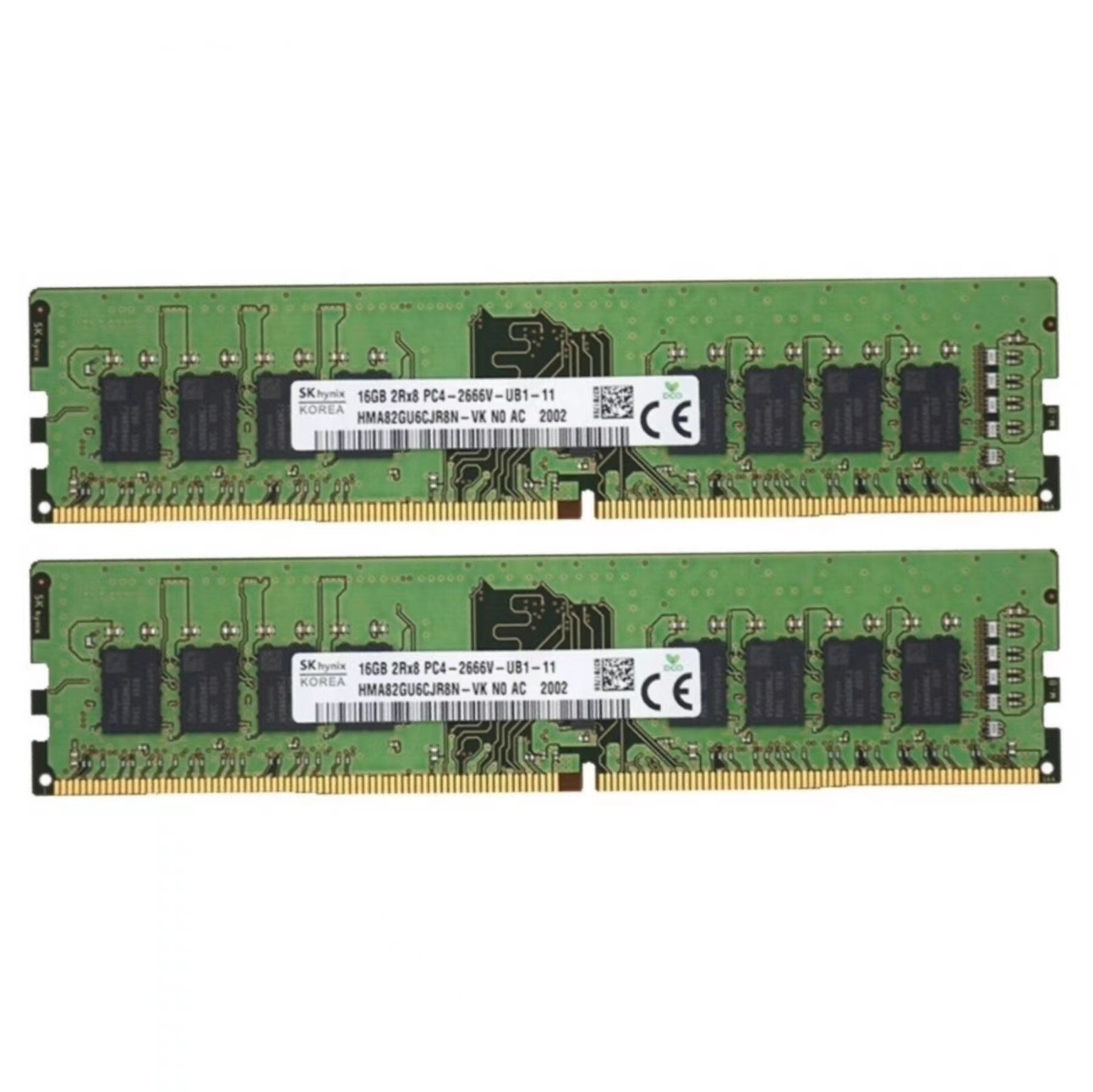 New Hynix DDR4 32GB ( 2X16GB ) 2666MHz PC4-21300 2RX8 UDIMM Desktop Memory Ram