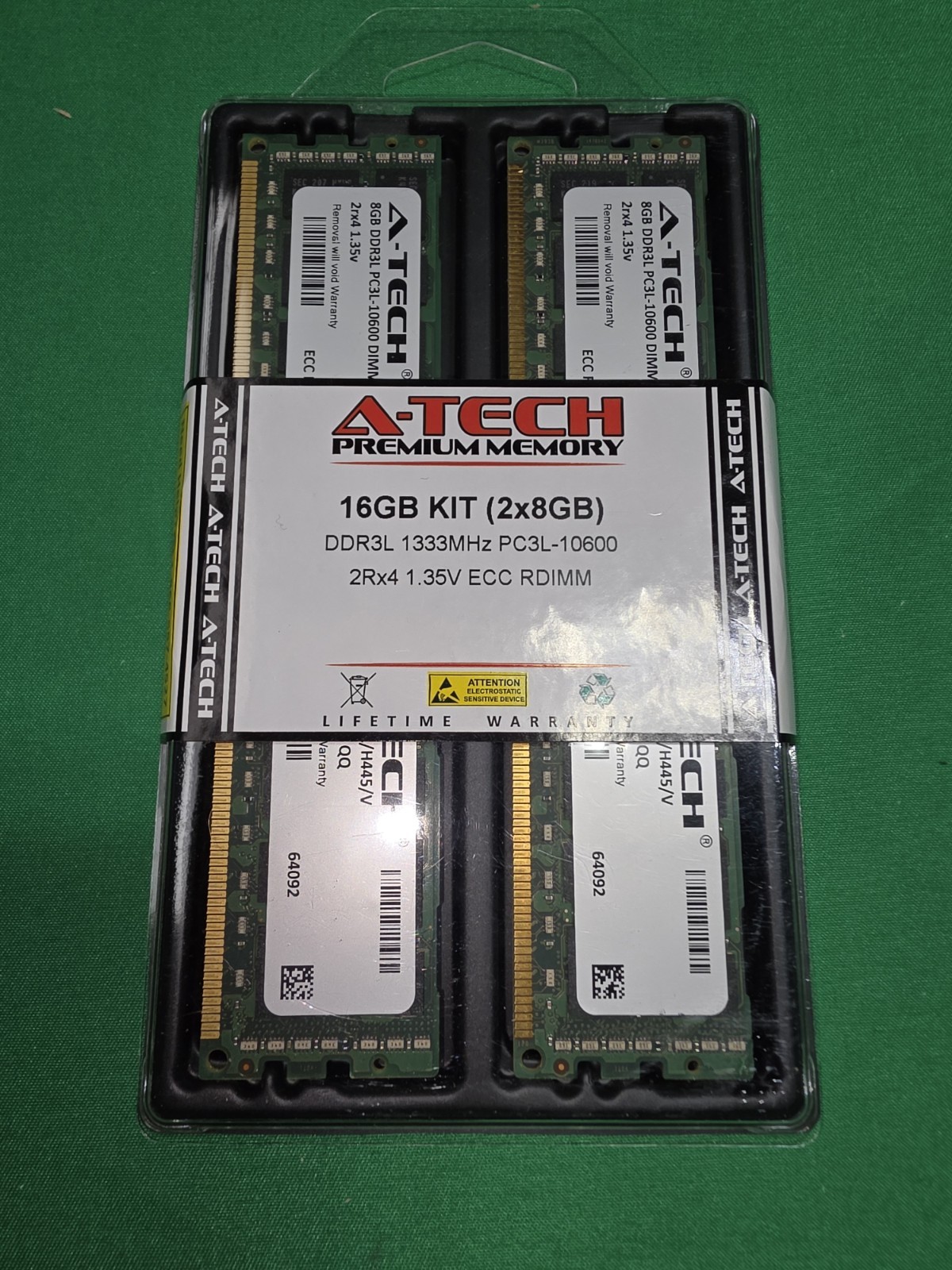 A-Tech 16GB 2x 8GB 2Rx4 PC3-10600R DDR3 1333 LV ECC RDIMM REG Server Memory RAM