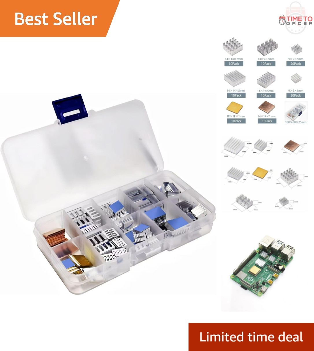 100 PCS Heat Sink Kit Aluminum Copper Size Adequate for Raspberry Pi