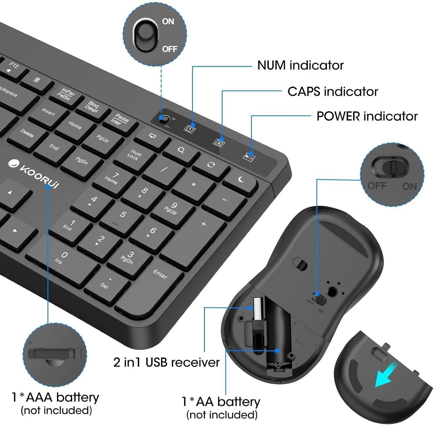 Wireless Keyboard and Mouse Combo,KOORUI 2.4G Silent Full Size Ergo.. Fast Ship