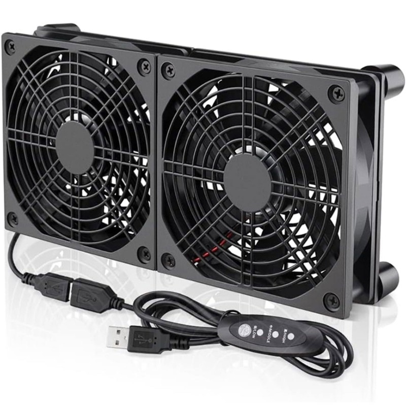 2x120mm High Speed USB Fans 2400RPM High Speed for Computer Router Projector