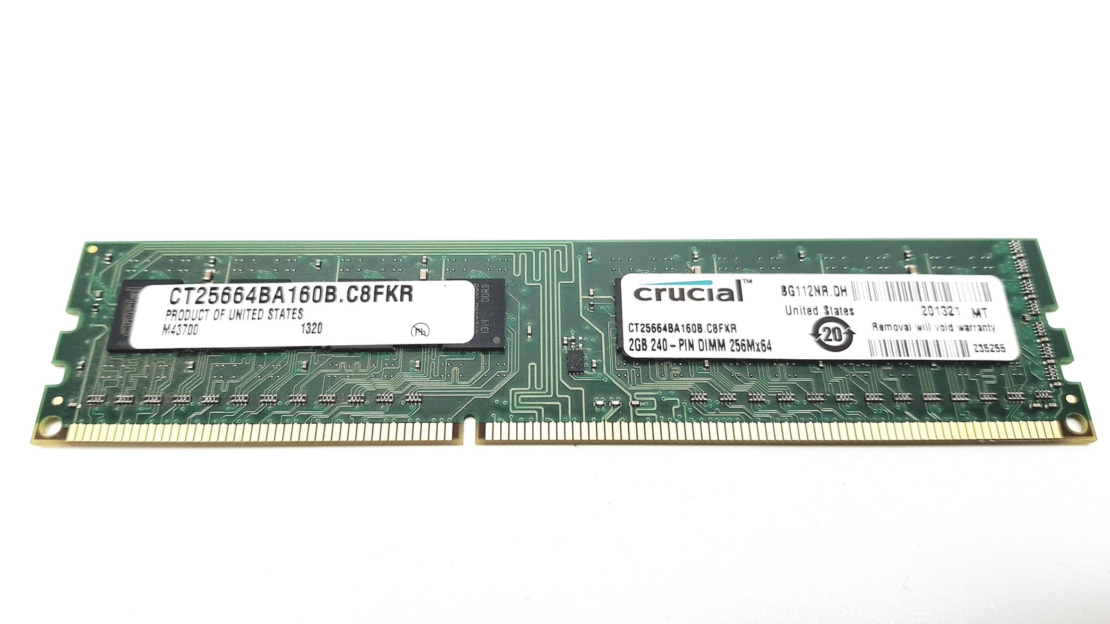 Crucial 2GB 240pin Dimm 256Mx64 DDR3 Desktop Memory CT25664BA160B.C8FKR