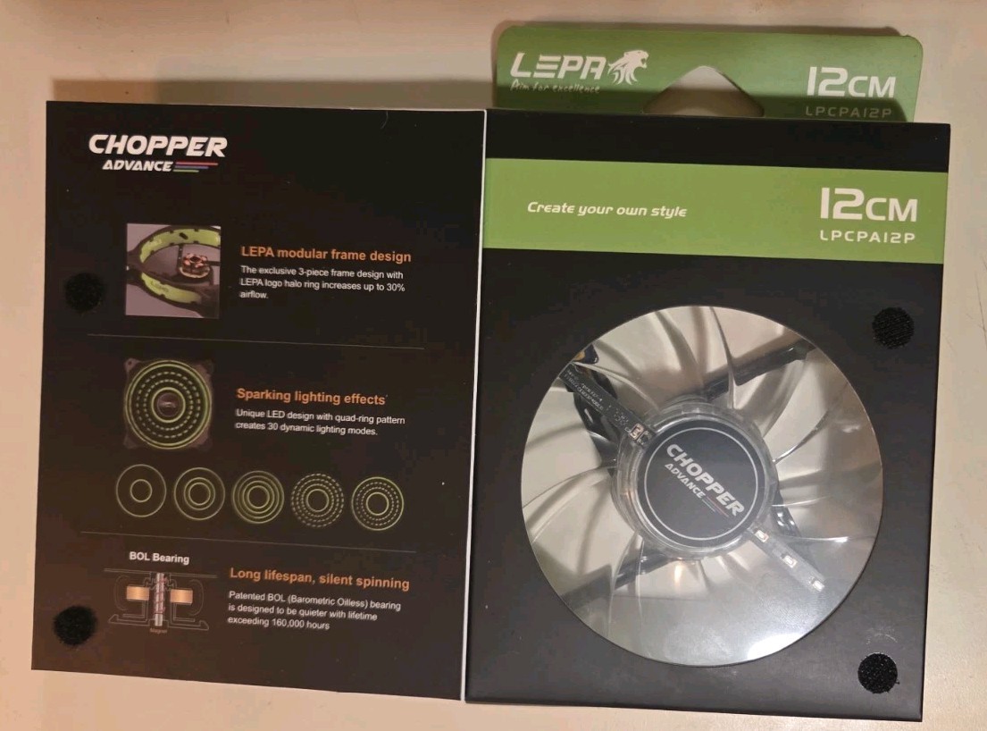 New LEPA Chopper Advance 12CM Modular Fan, LED Lighting Effects, BOL Quiet